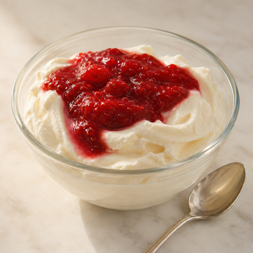 Keto-Grippe: Was wirklich dahintersteckt - und wie ich sie überlebt habe 3 Keto-Grippe,Symptome Keto-Grippe,Keto-Grippe vermeiden,ketogene Ernährung Einstieg,Elektrolyte Keto,Tipps Keto-Diät Cremige Mascarpone-Sahne-Creme mit Erdbeer-Chialade in einem kleinen Glasschälchen, ideal als schnelles Keto-Frühstück