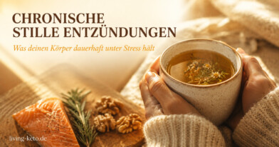 Herzlich Willkommen! 2 ketogene Ernährung Lipödem,keto Rezepte,Karen Wiltner Hände um eine warme Teetasse mit anti-entzündlichen Lebensmitteln – chronische Low-grade-Entzündung als häufiger Auslöser bei Lipödem und Erschöpfung verstehen.