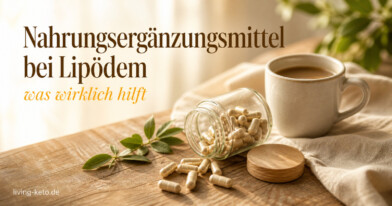 Herzlich Willkommen! 4 ketogene Ernährung Lipödem,keto Rezepte,Karen Wiltner Supplement-Kapseln auf Holztisch mit Kaffeetasse – Nahrungsergänzungsmittel bei Lipödem ketogene Ernährung